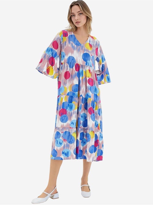 Rode koningsblauwe viscose jurk met korte mouwen en patroon bdart - Kiabi Rode koningsblauwe viscose jurk met korte mouwen en patroon bdart - Kiabi