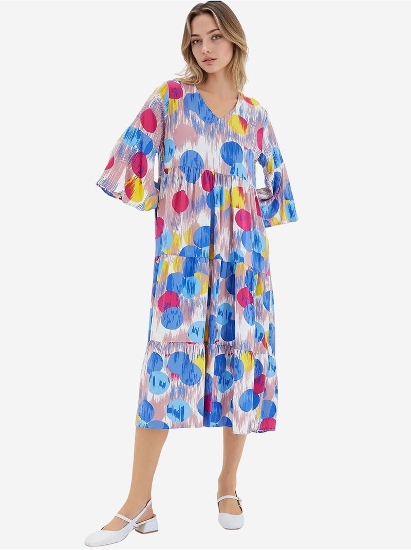 Rode koningsblauwe viscose jurk met korte mouwen en patroon bdart Blauw - Kiabi