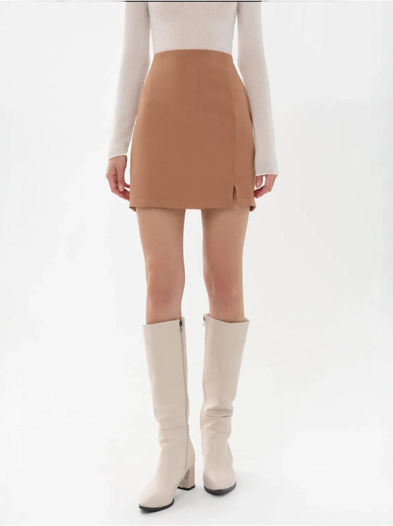 Rok met hoge taille en zijsplit Natuurlijk beige - Kiabi