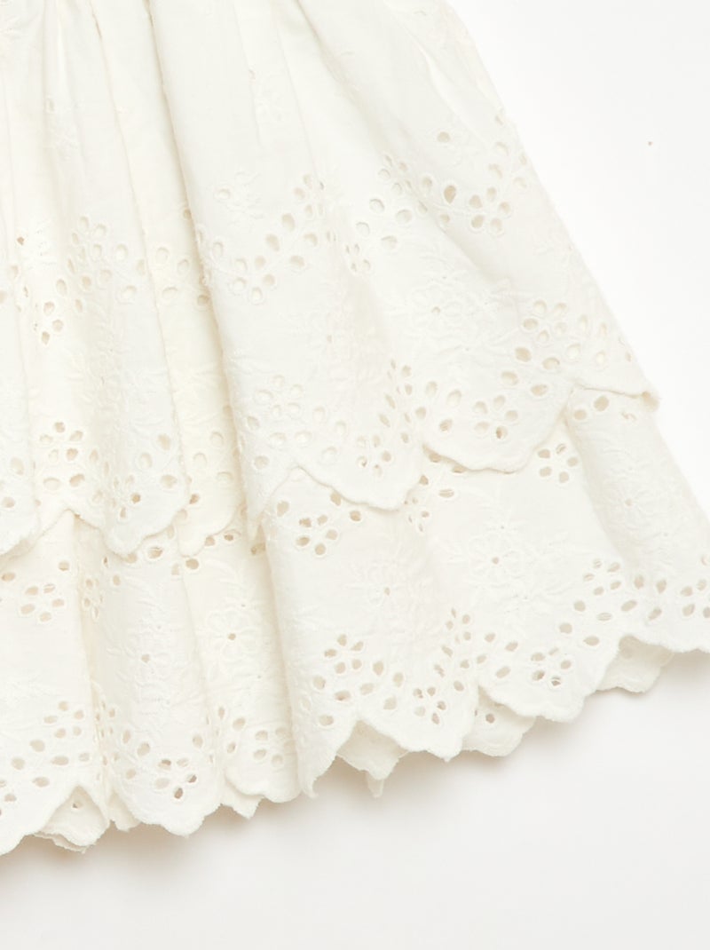 Rok met ruches en broderie anglaise Wit - Kiabi