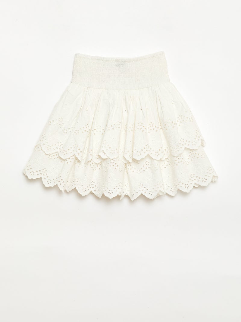 Rok met ruches en broderie anglaise Wit - Kiabi