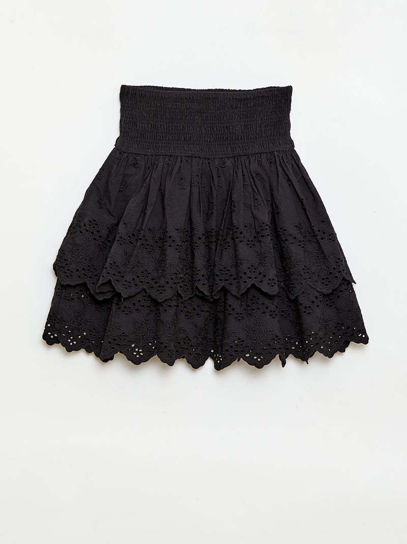 Rok met ruches en broderie anglaise Zwart - Kiabi