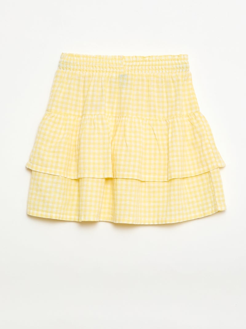 Rok met vichyruit en volants Geel - Kiabi