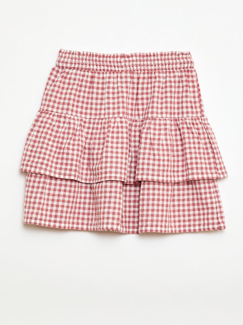 Rok met vichyruit en volants Rose - Kiabi