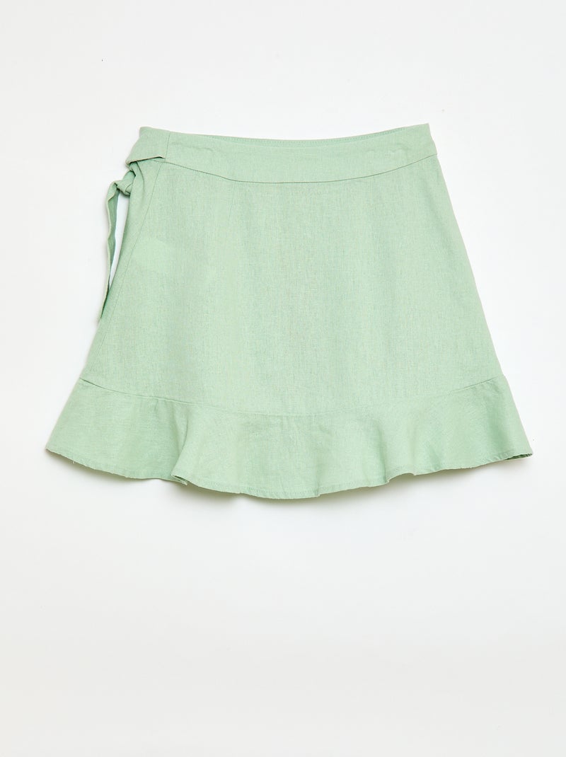 Rok met volants van linnenmix Groen - Kiabi