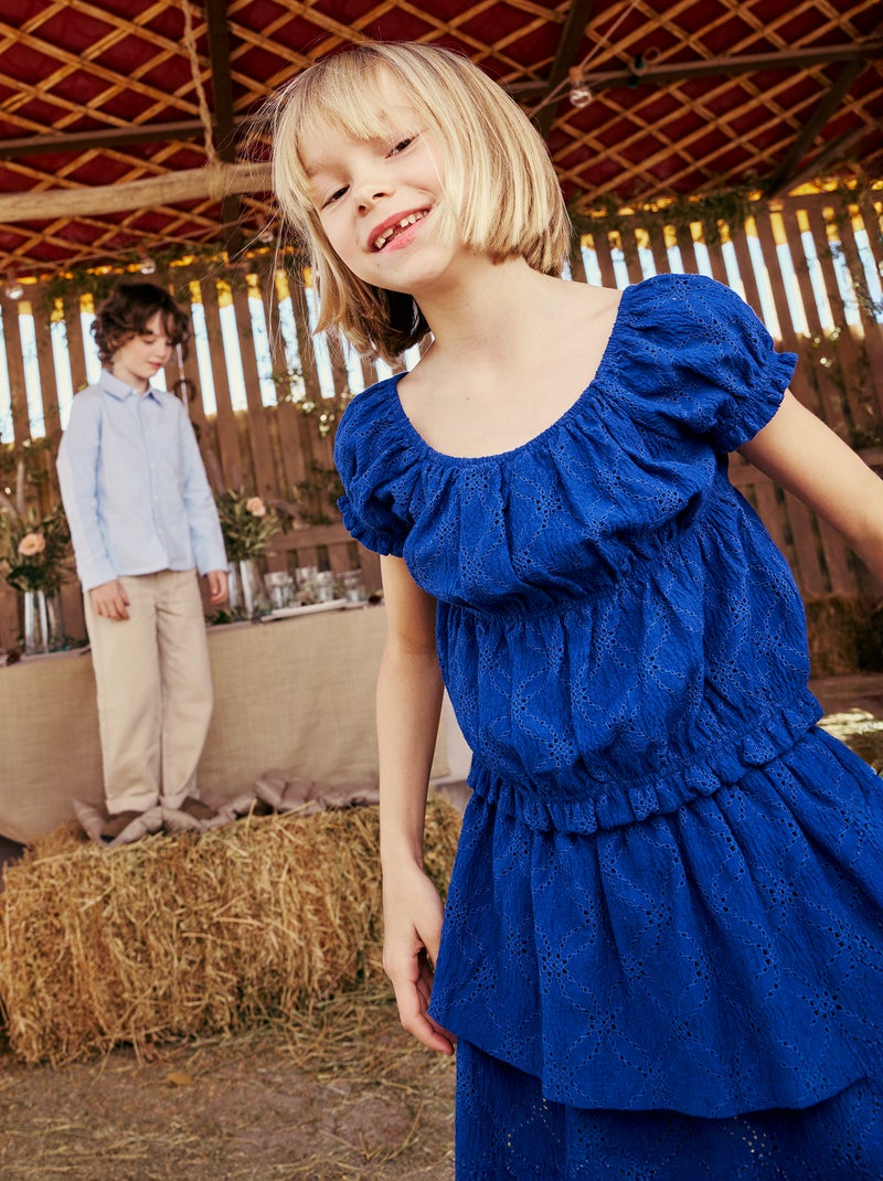 Rok van broderie anglaise met ruches Blauw - Kiabi