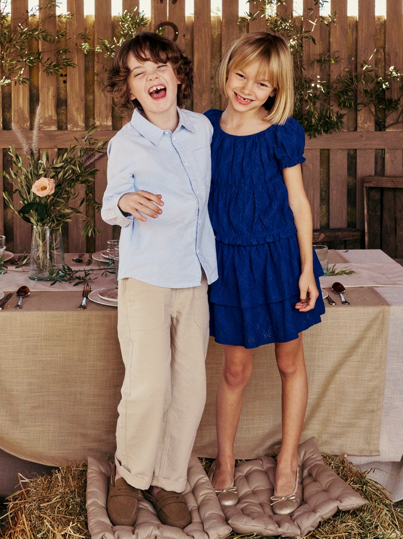 Rok van broderie anglaise met ruches Blauw - Kiabi