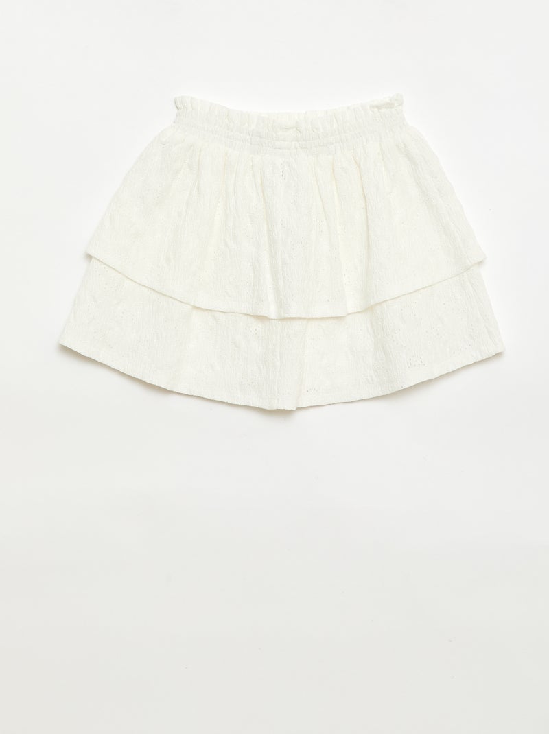 Rok van broderie anglaise met ruches Wit - Kiabi