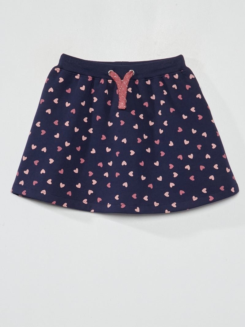 Rok van joggingstof met hartjesprint BLAUW - Kiabi
