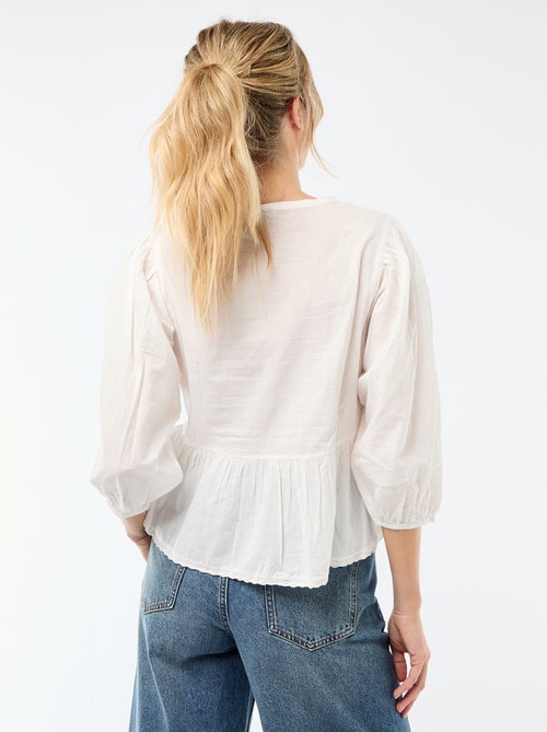 Romantische blouse met strikbandjes in de hals - Kiabi
