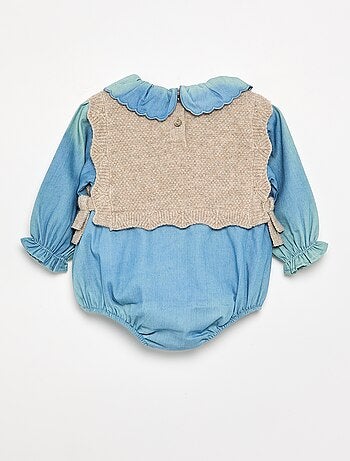 Romper van tricot en denim