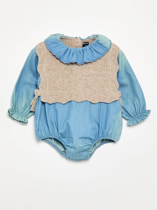 Romper van tricot en denim - Kiabi