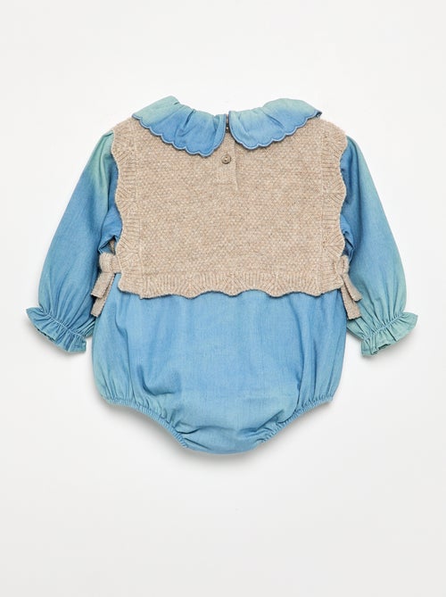 Romper van tricot en denim - Kiabi