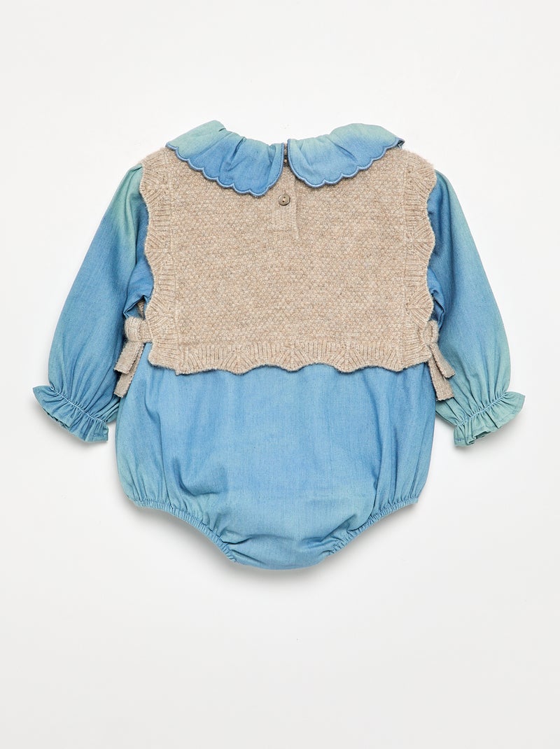 Romper van tricot en denim Biege - Kiabi