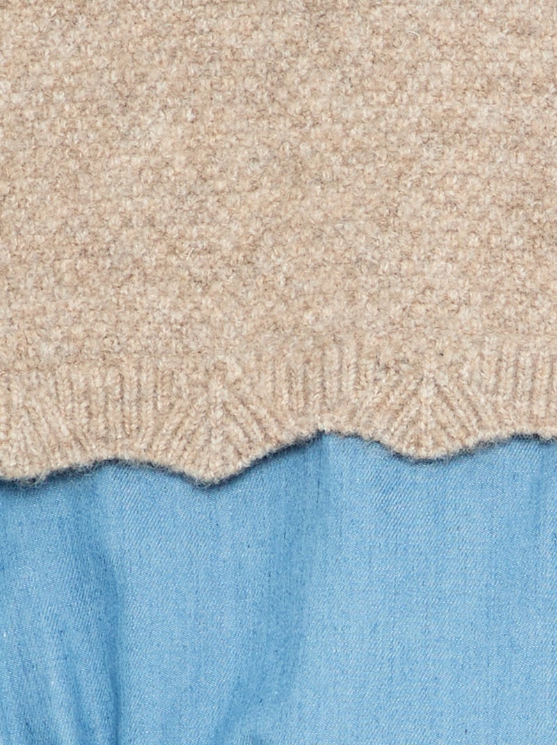 Romper van tricot en denim Biege - Kiabi