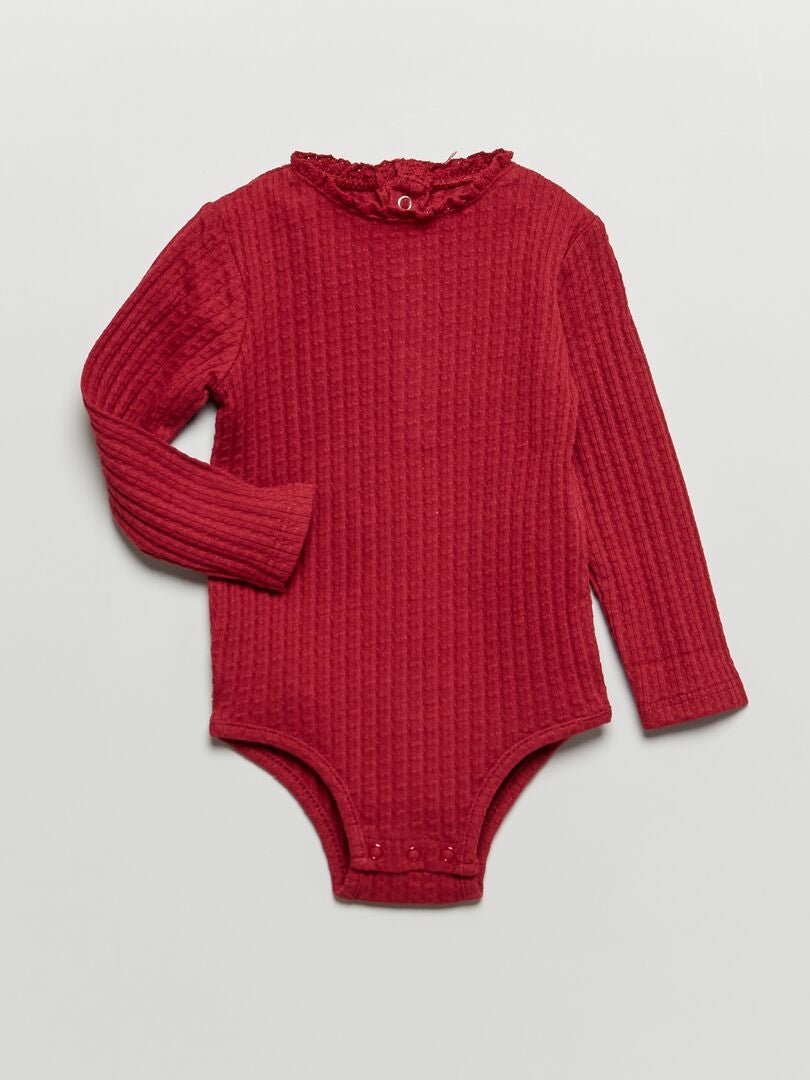 Rompertje van tricot met fijn ajourmotiefje rode bordeaux - Kiabi