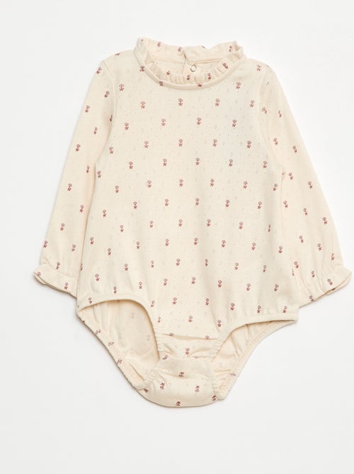 Rompertje van tricot met fijn ajourmotiefje, ruchekraagje en all-over motiefje - Kiabi