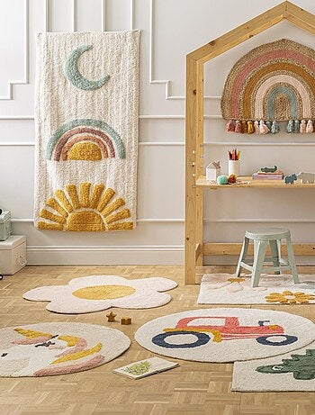 Rond kindertapijt getuft katoen 'Tractor' 80 x 80 cm d_80 cm – Future Home