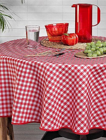 Rond rood en wit geruit tafelkleed