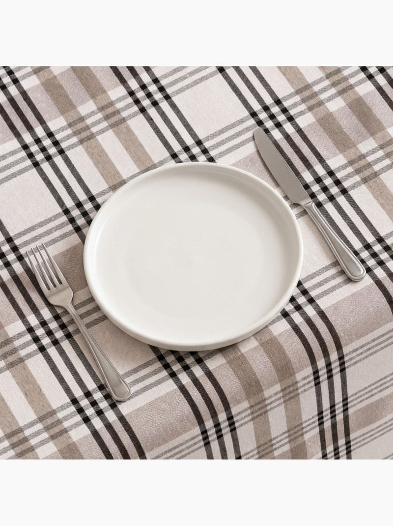 Rond vlekbestendig tafelkleed met tartandessin, natuurlijke touch en valling - Gamusi. Linnen - Kiabi