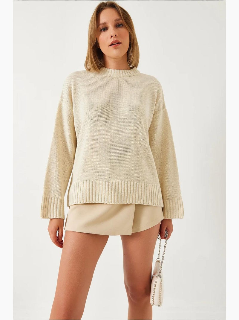 Ronde hals gebreide trui lucci Klei-beige - Kiabi