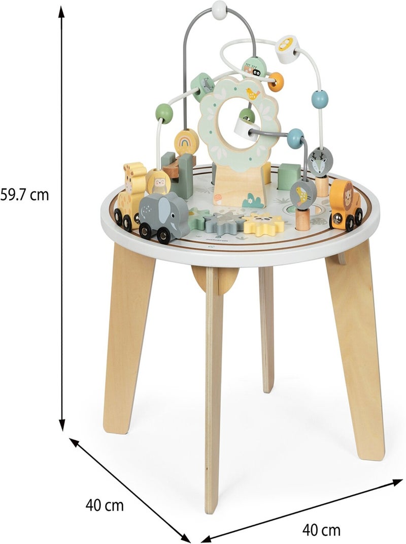 Ronde houten activiteiten­tafel met magnetische trein en kralenlanceerder voor kinderen vanaf +1jaar N.v.t. - Kiabi