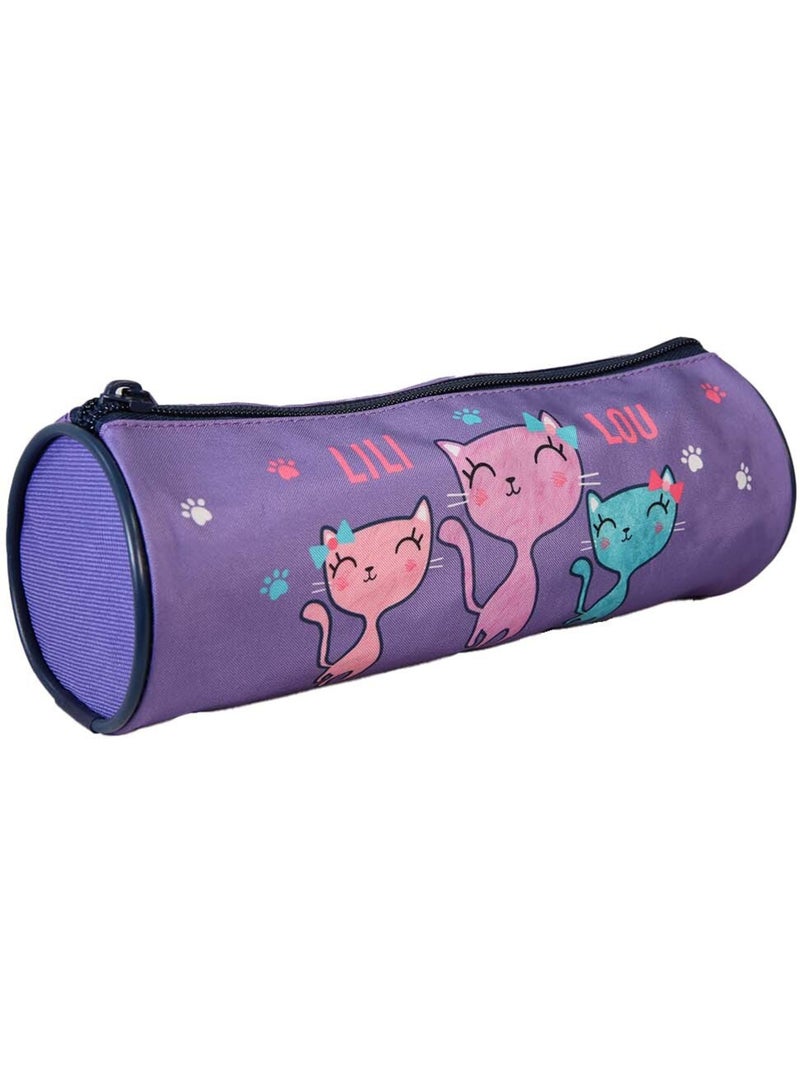 Ronde Lili Lou Kat-pennenzak 22 cm Paars - Kiabi