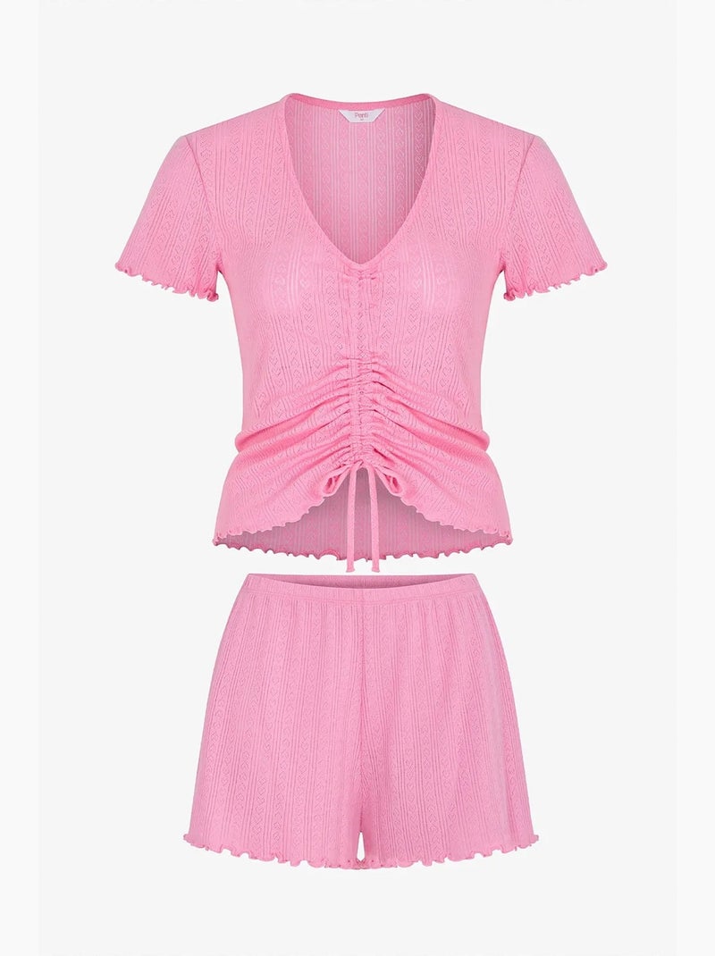 Rosalie pointel pyjamaset met korte mouwen en short penti Roze - Kiabi