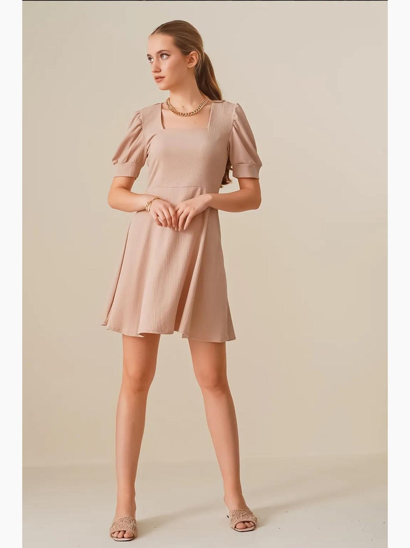 Rosewood vierkante hals gebreide mini-jurk bdart Lichtbeige - Kiabi