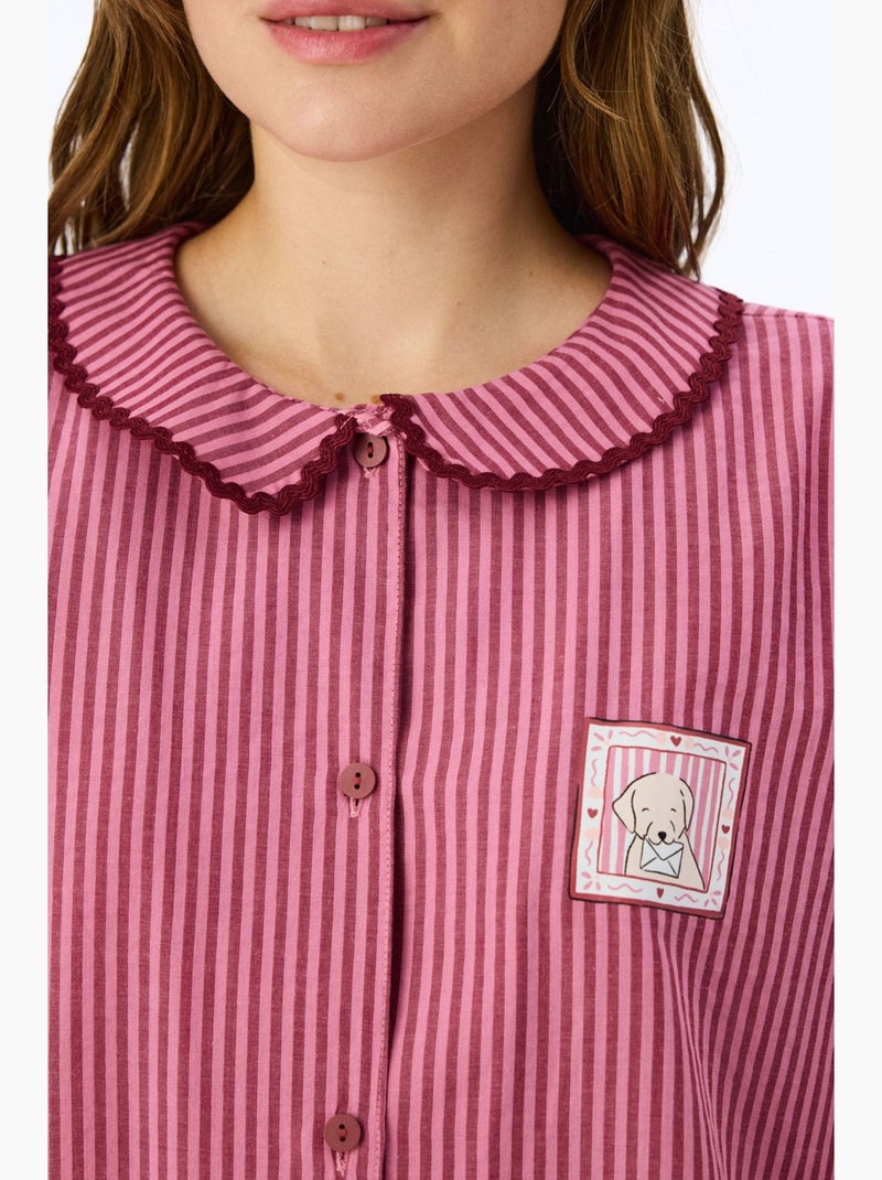 Rosy pyjamaset met overhemd met lange mouwen en broek penti Oudroze - Kiabi