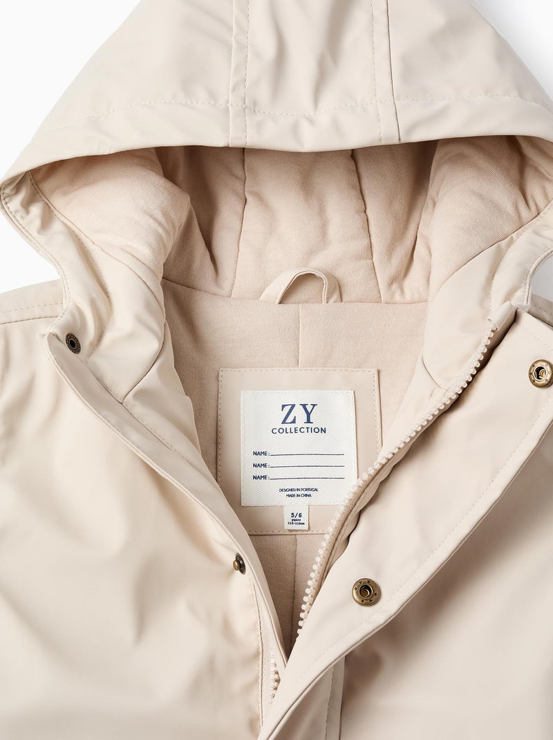 Rubberen parka met capuchon en jersey voering Lichtgrijs - Kiabi