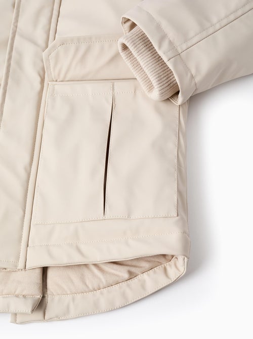 Rubberen parka met capuchon en jersey voering - Kiabi