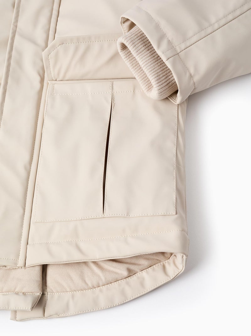 Rubberen parka met capuchon en jersey voering Lichtgrijs - Kiabi