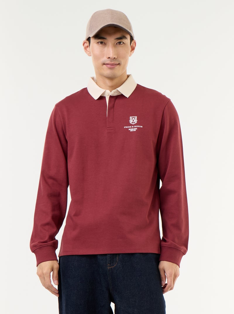 Rugbypolo met geborduurde opschriften Blauw - Kiabi