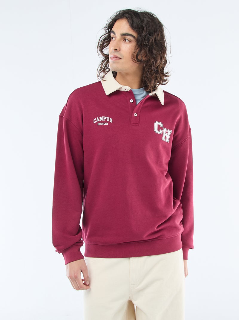 Rugbystijl polo met lange mouwen Rood - Kiabi