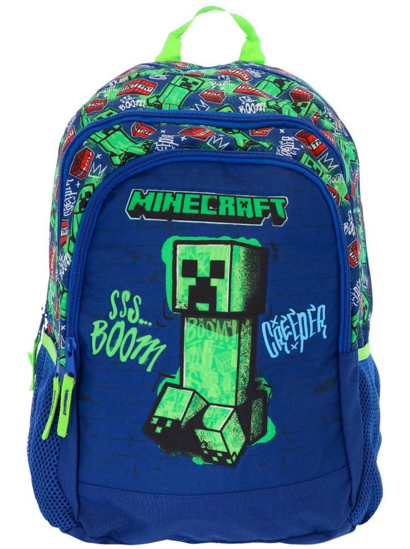 Rugzak Minecraft Creeper Boom 42 x 31 x 20 cm met 2 vakken met ritssluiting Lichtgroenblauw Zwart - Kiabi