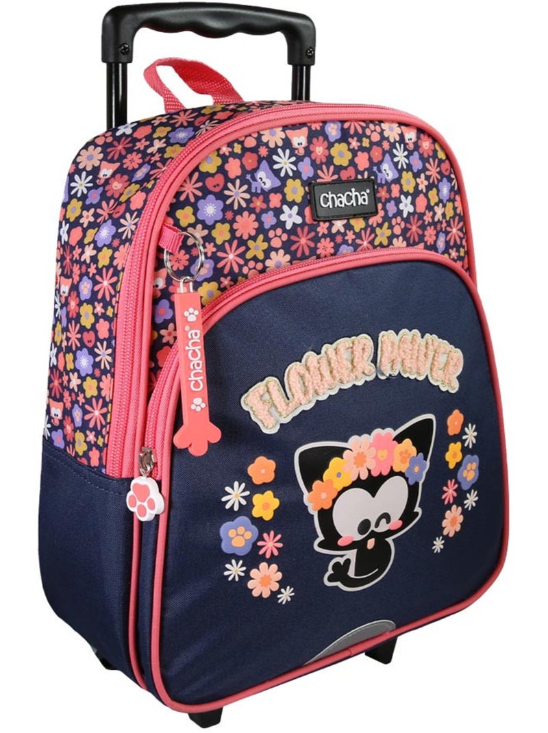Rugzak op wieltjes 'Hond en Kat' – Chacha voor de kleuterschool - 1 vak – 30 cm Blauw Roze - Kiabi