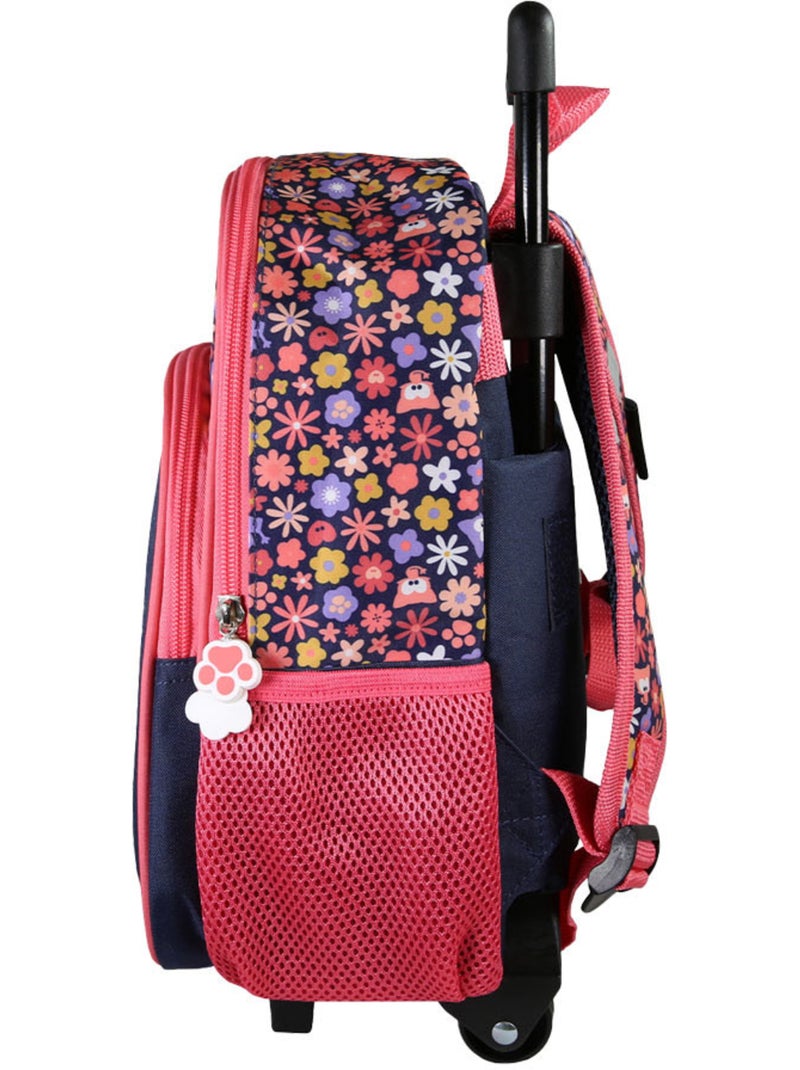 Rugzak op wieltjes 'Hond en Kat' – Chacha voor de kleuterschool - 1 vak – 30 cm Blauw Roze - Kiabi