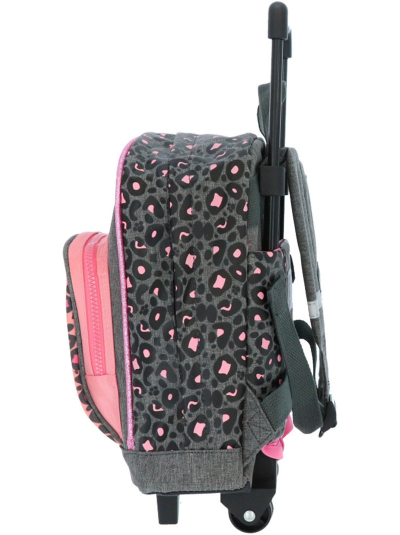 Rugzak op wieltjes motief léopard Donkerrozegrijs Zwart - Kiabi