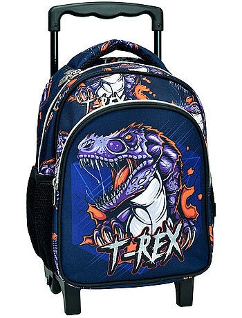 Rugzak op wieltjes motief T-Rex van stof