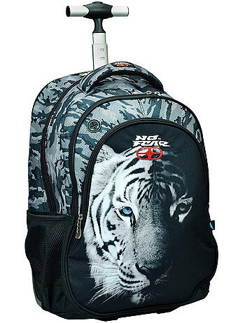 Rugzak op wieltjes No Fear tijger wit 48 cm - Trolley school 2 vakken