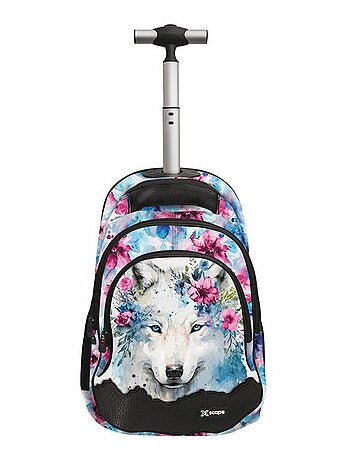 Rugzak op wieltjes wolf bloemen 44 cm - 2 vakken