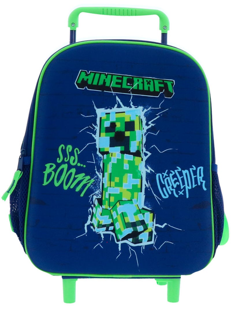 Rugzak roulant Minecraft Creeper 32 cm met telescopische handgreep Groen - Kiabi