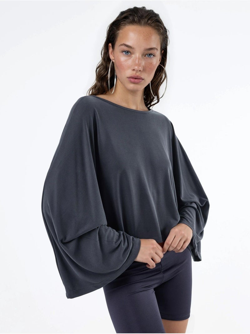Ruimvallende blouse met boothals busem Donkergrijs - Kiabi
