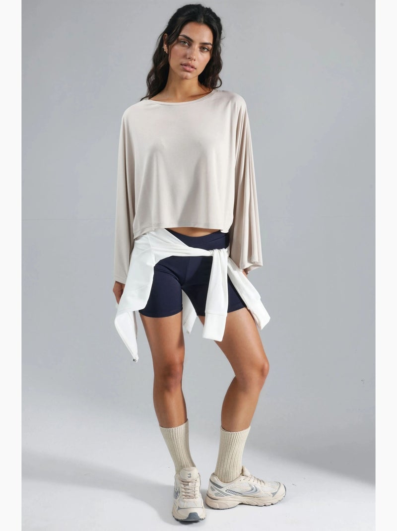 Ruimvallende blouse met boothals busem Klei-beige - Kiabi