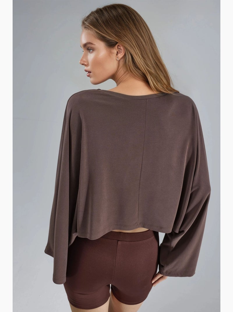 Ruimvallende blouse met boothals busem Lichtbruin - Kiabi