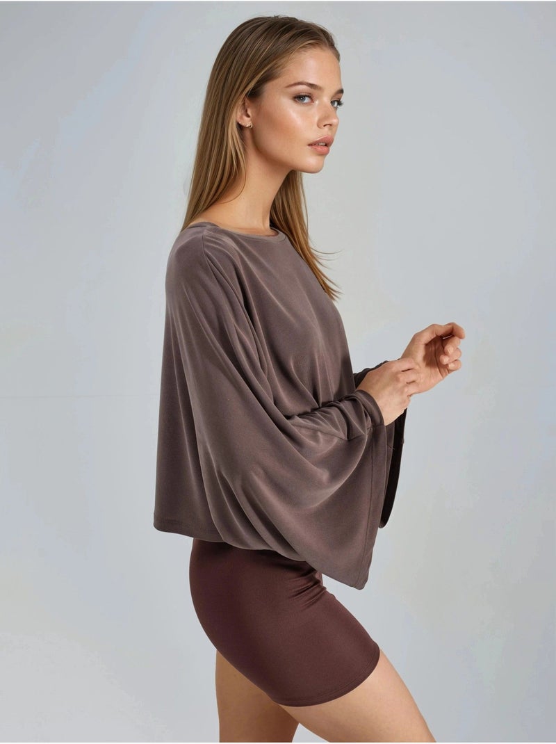 Ruimvallende blouse met boothals busem Lichtbruin - Kiabi