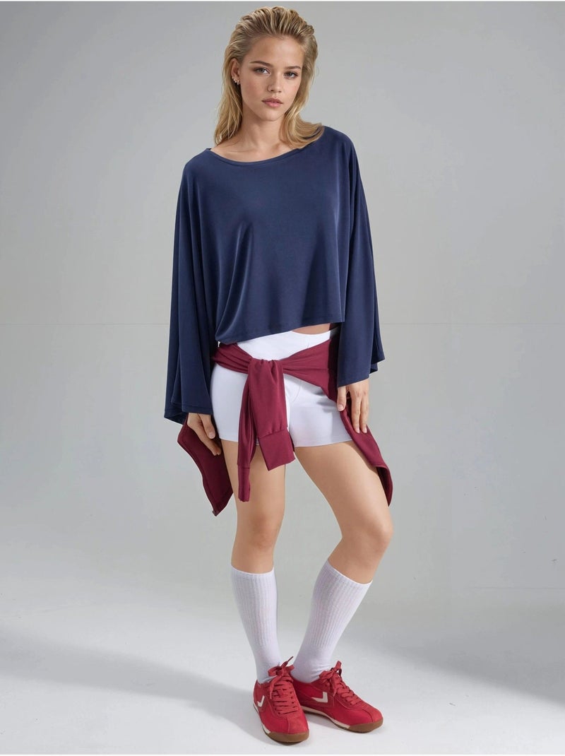 Ruimvallende blouse met boothals busem Marineblauw - Kiabi