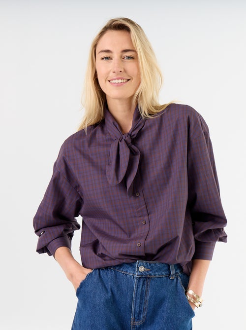 Ruimvallende blouse met lange mouwen en lavallièrekraag - Kiabi