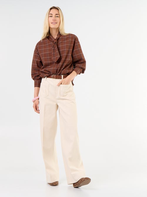 Ruimvallende blouse met lange mouwen en lavallièrekraag - Kiabi
